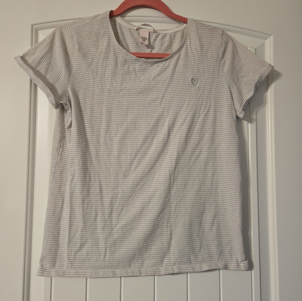 Victorias Secret Striped Gray Pajama T-Shirt with Heart Logo